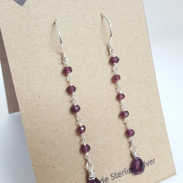 Silver and Garnet Drop Earrings