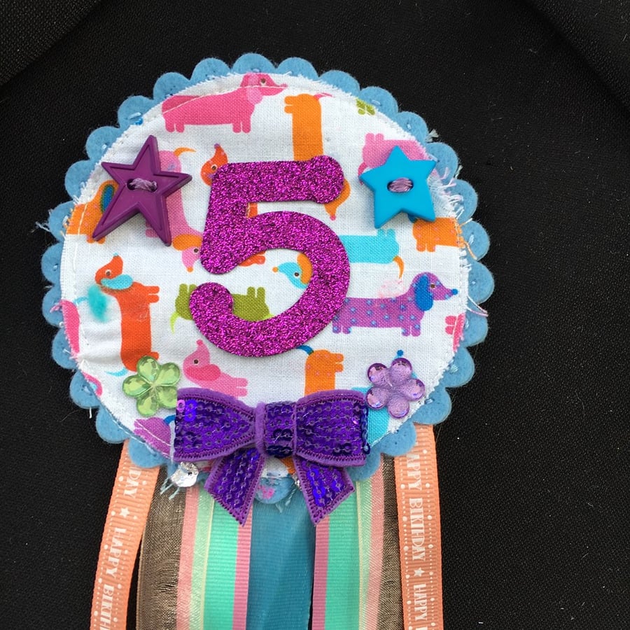 Birthday badge-Rosette Personalised - sausage dog - daschund- female
