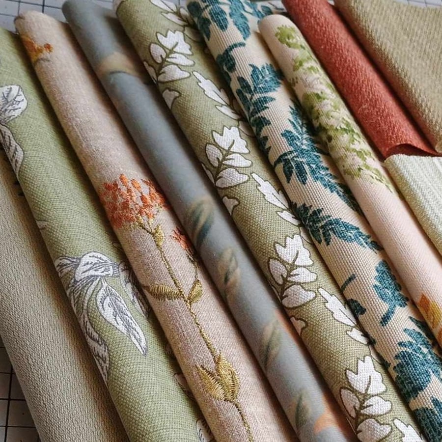 Fabric inspiration bundle - Olive and Amber floral reclaimed curtain samples 