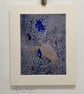 Monoprint with Linoprint Picture on Japanese Paper - Surfacing Turtle
