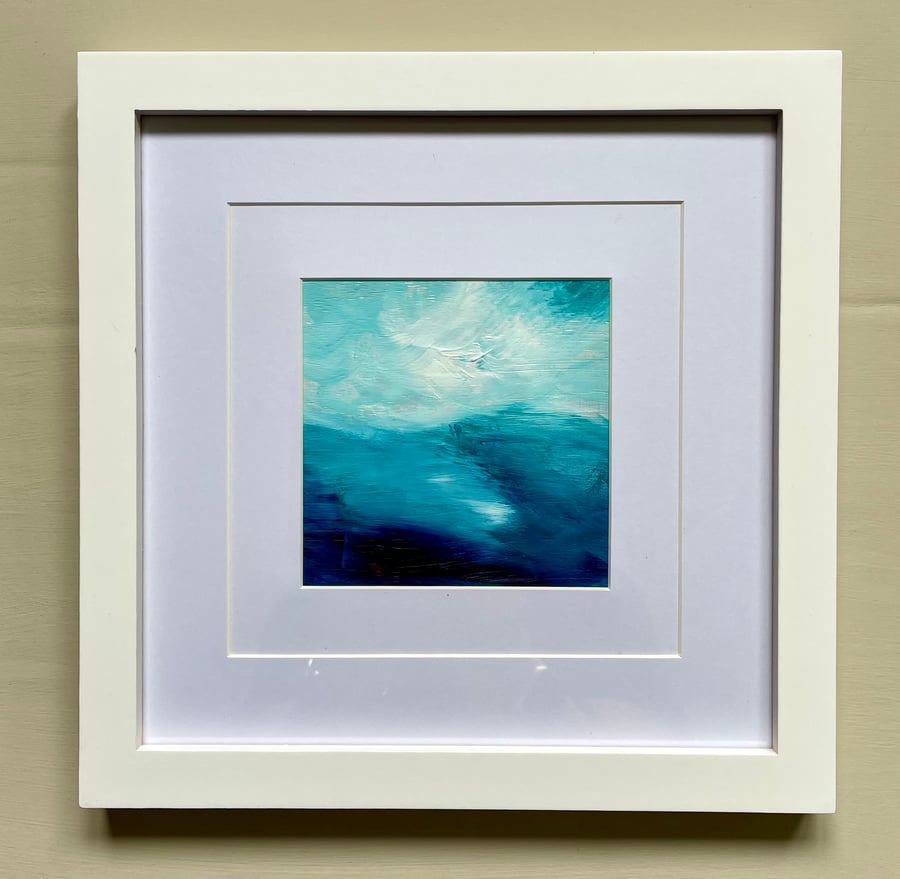 Original art, blue abstract painting, acrylic, small, affordable art. 