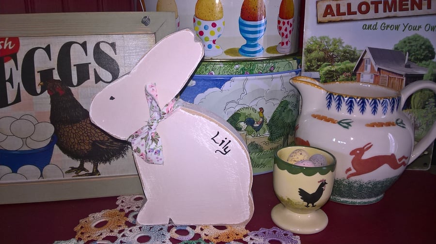Wooden Freestanding Bunny Rabbit Easter Mothers Day Dresser Display Gift Shelf 