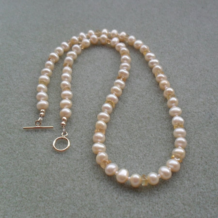 Champagne Freshwater Pearls With Citrine Gold F... - Folksy