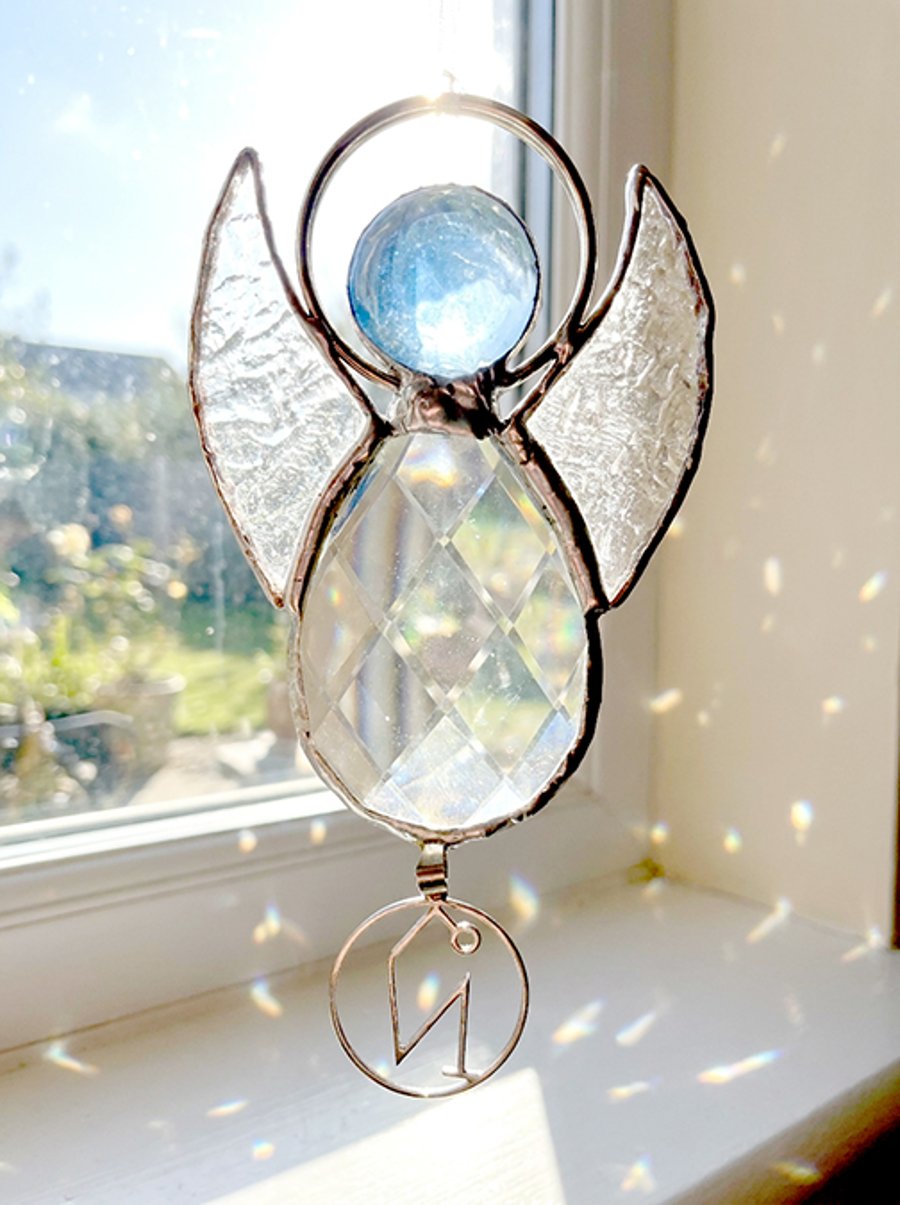 Crystal and Stained glass Archangel Uriel Hanging Ornament Holistic Gift