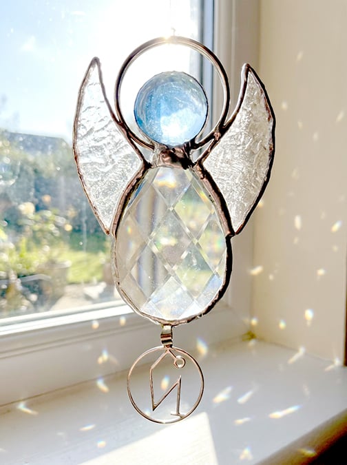Crystal and Stained glass Archangel Uriel Hanging Ornament Holistic Gift
