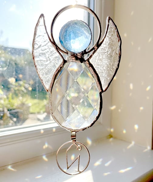 Crystal and Stained glass Archangel Uriel Hanging Ornament Holistic Gift
