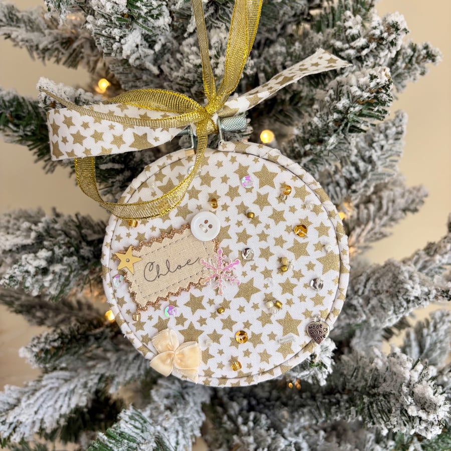 Image of Personalised Gold Star Bauble - Christmas Keepsake Decoration 