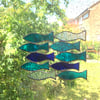 Stained Glass Handmade Decoration Shoal of 10 Fish Suncatcher - Blue   