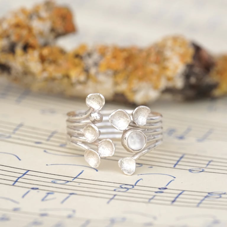 Sterling silver lichen ring with moonstone