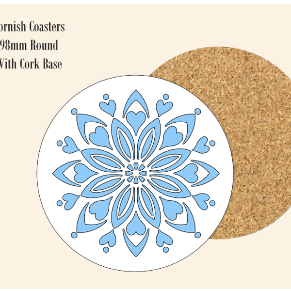 Blue Abstract Flower  Coaster 9.8cm Round With Cork Base.- Design 1