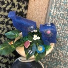 Resin blue birds on wooden decorated base 