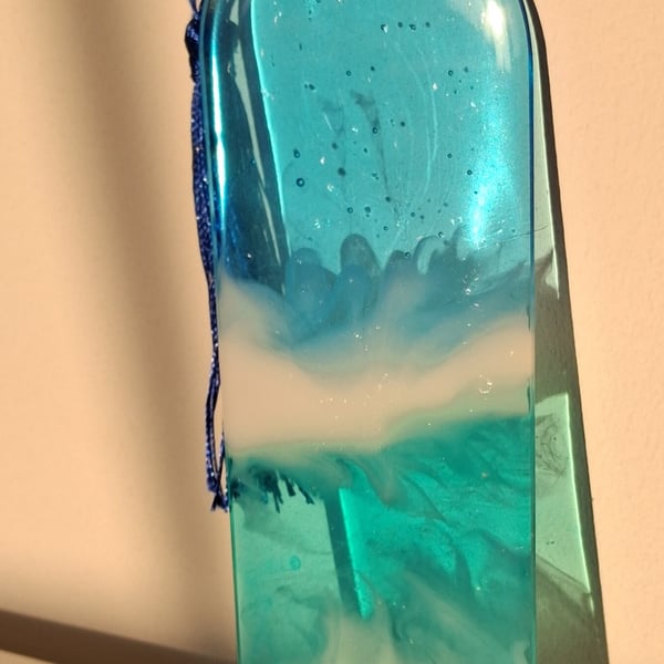 Handmade blue and green epoxy resin bookmark