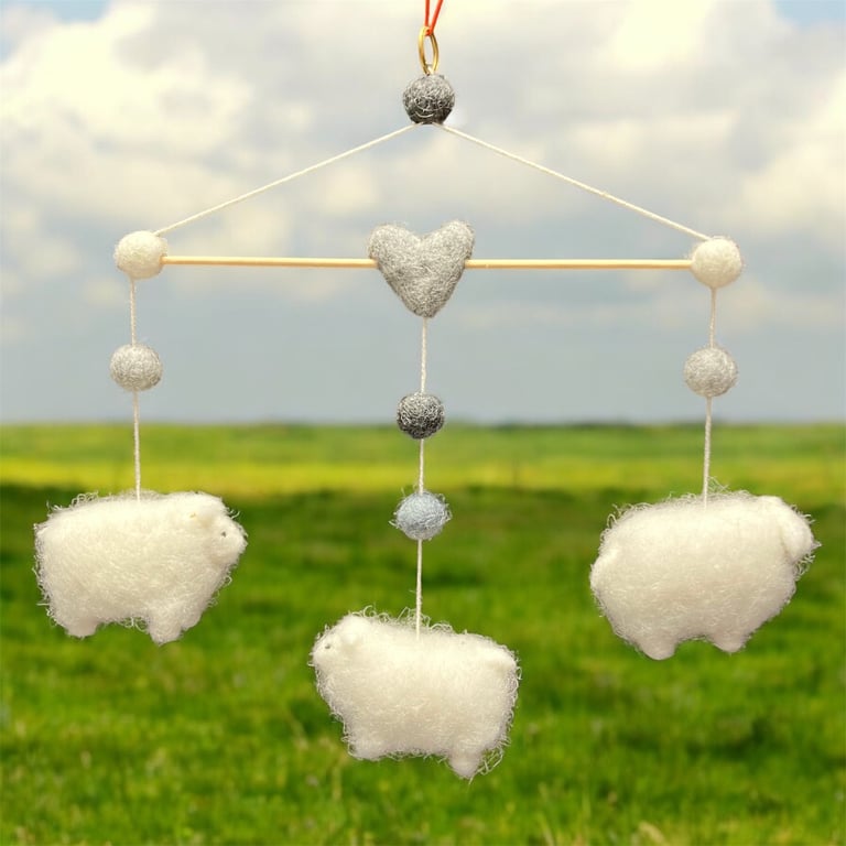 Wall hanging,  mobile, Needle felt sheep, nursery decor, new baby gift