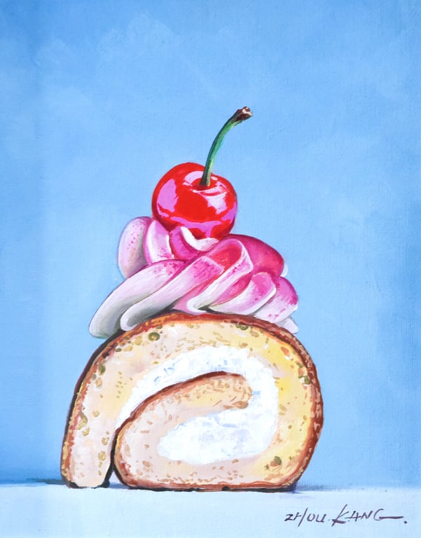  Swiss Roll Oil Painting – Original & Framed – A Gift to Bring Smiles!