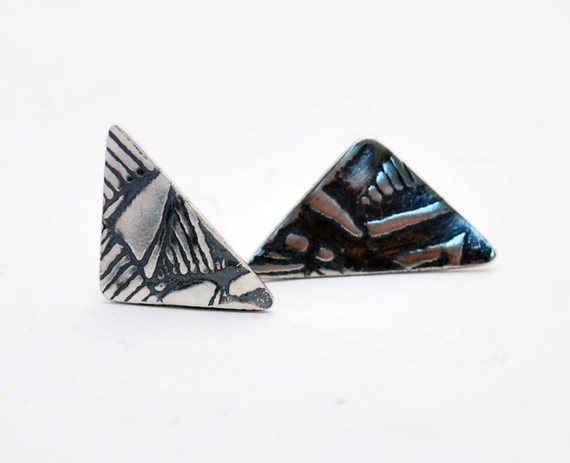 Flat silver triangle stud earrings