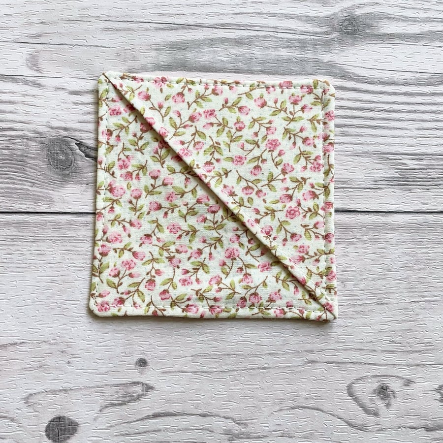 Cream and pink ditsy floral cotton fabric corner bookmark. Book lovers gift. 