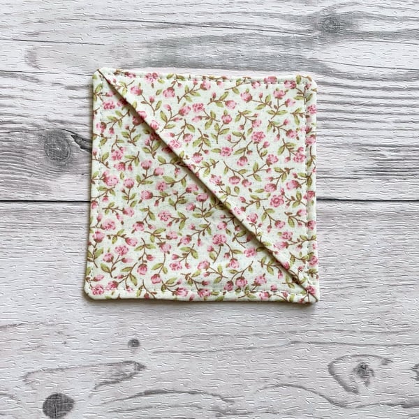 Cream and pink ditsy floral cotton fabric corner bookmark. Book lovers gift. 