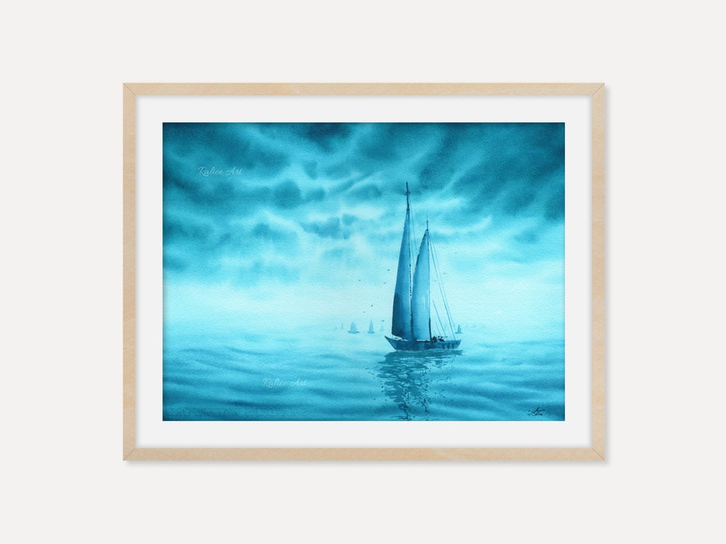 Turquoise Sailing Regatta Art Print, Coastal Wall Art, Nautical Home Decor