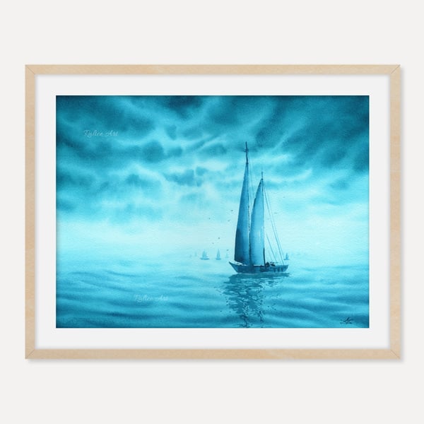 Turquoise Sailing Regatta Art Print, Coastal Wall Art, Nautical Home Decor