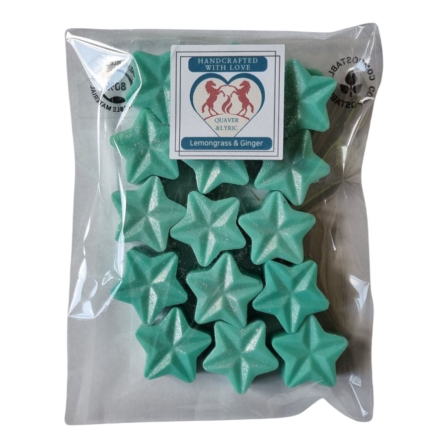 Soy Wax Melt Stars Pack of 15 Lemongrass and Ginger Fragrance 100g