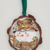 Snowman Christmas decoration, hanging wood slice 