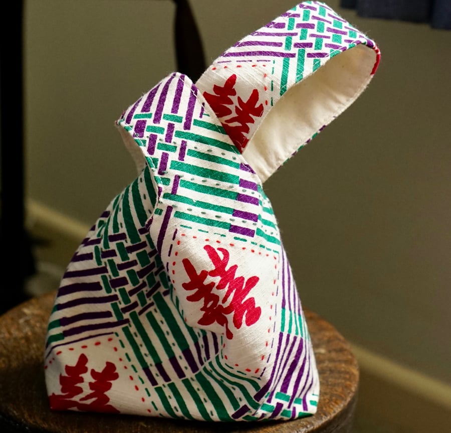 Double Happiness Knot Bag, Hand-printed Fabric, Vintage Print Small Handbag