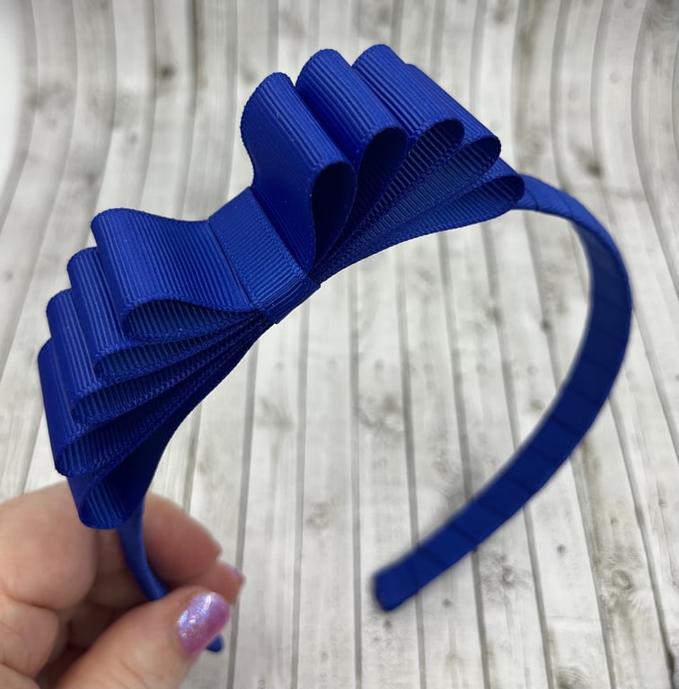 Cobalt Blue Hairband with 5 inch 5 Layered Straight Bow