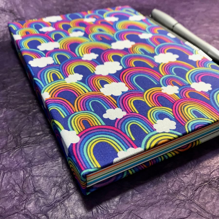 A5 Notebook with full cloth bright rainbow cover