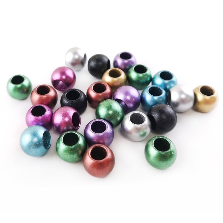 Acrylic Large Hole European Mixed 12mm x 9.5mm Metallic Beads, 6mm Hole, Pack of