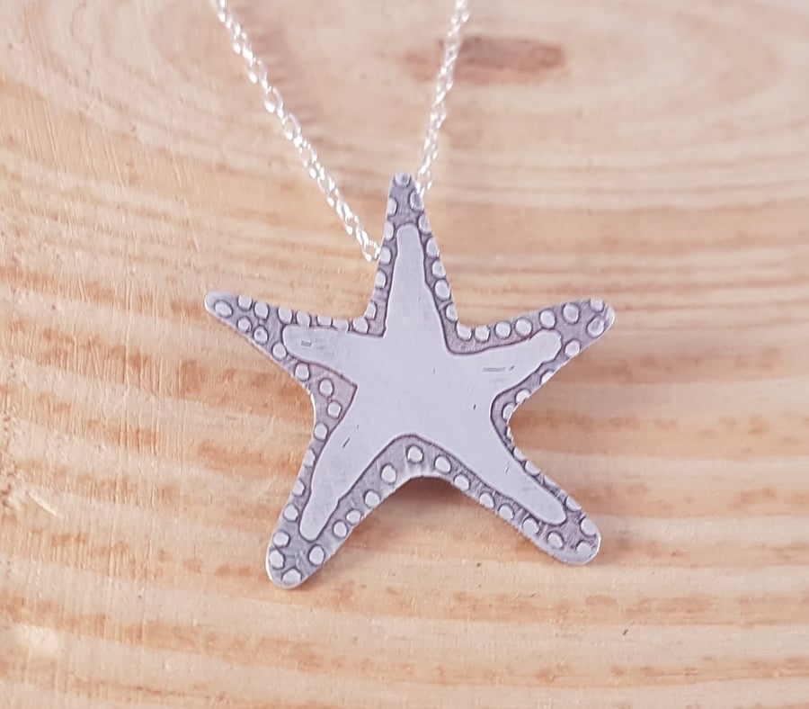 Sterling Silver Etched Starfish Necklace