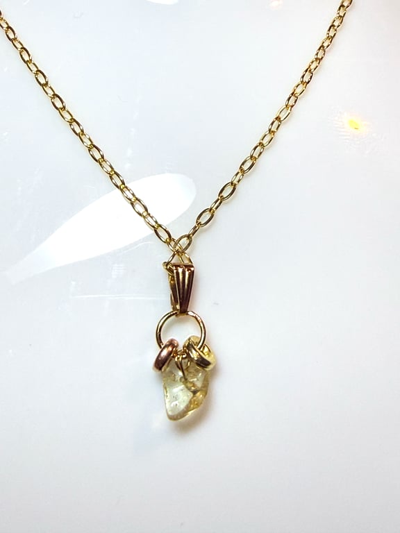 Handmade Golden Yellow Crystal Gemstone Necklace with 14K Gold Chain