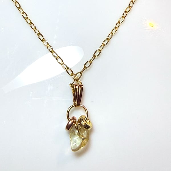 Handmade Golden Yellow Crystal Gemstone Necklace with 14K Gold Chain