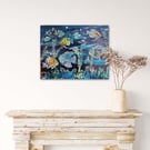 Original Painting - ‘Plenty of fish in the sea’ 45 x 55cm FREE UK POSTAGE 
