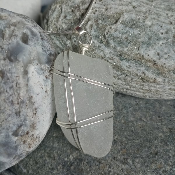 Spring and Summer inspired sea glass pendant with silver plated snake chain