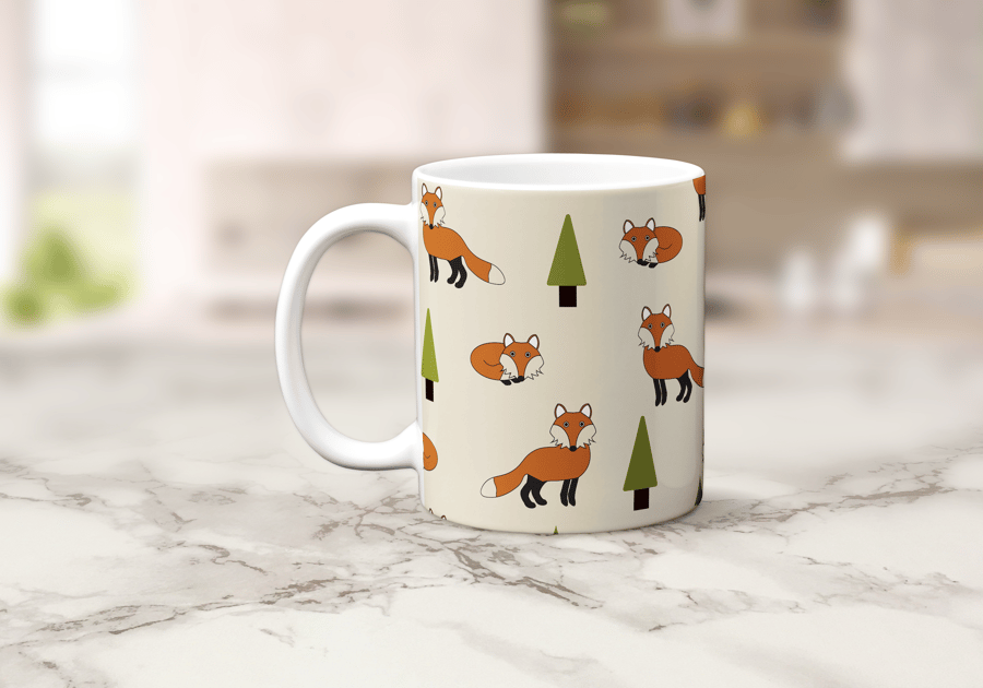 Cream with Foxes Design Mug