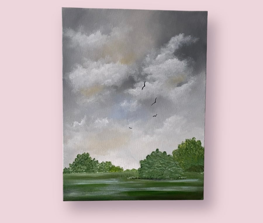 Original acrylic landscape painting, cloudscape painting 