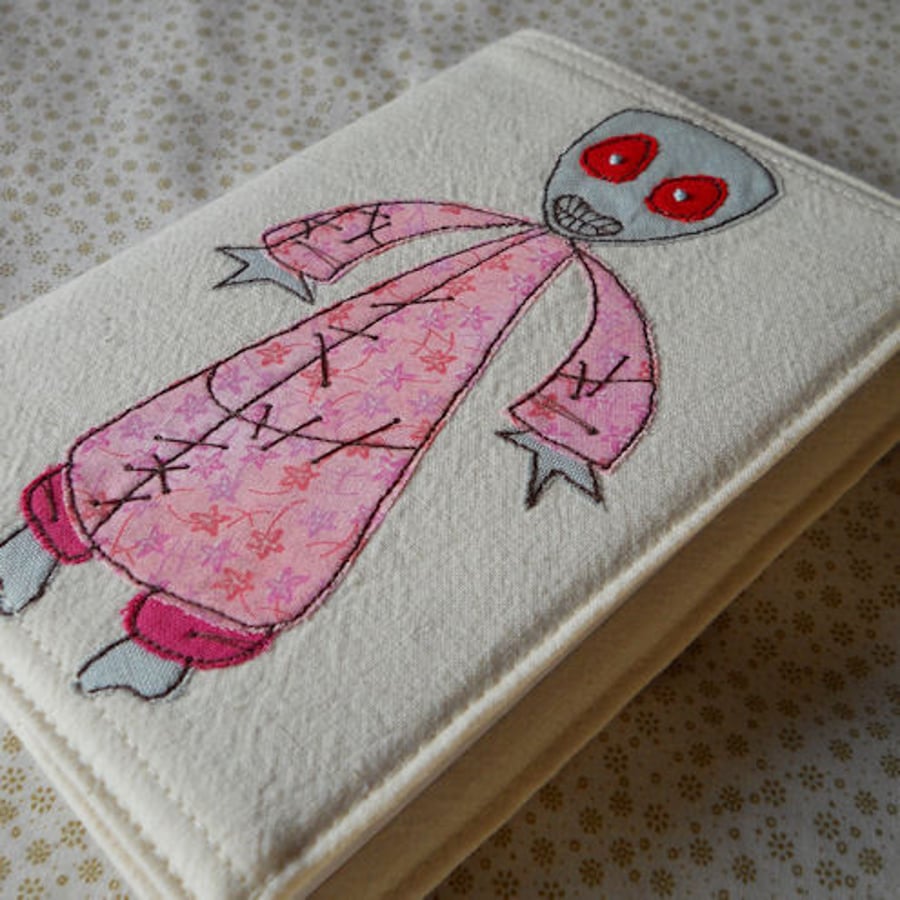 embroidered pink zombie notebook - A6 size