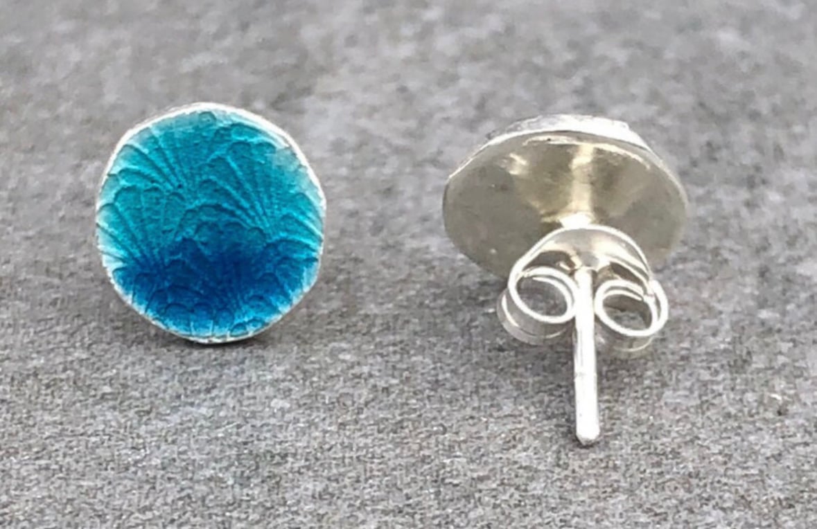 Enamel Studs, round turquoise studs, turquoise enamel, gift for her, enamel , 