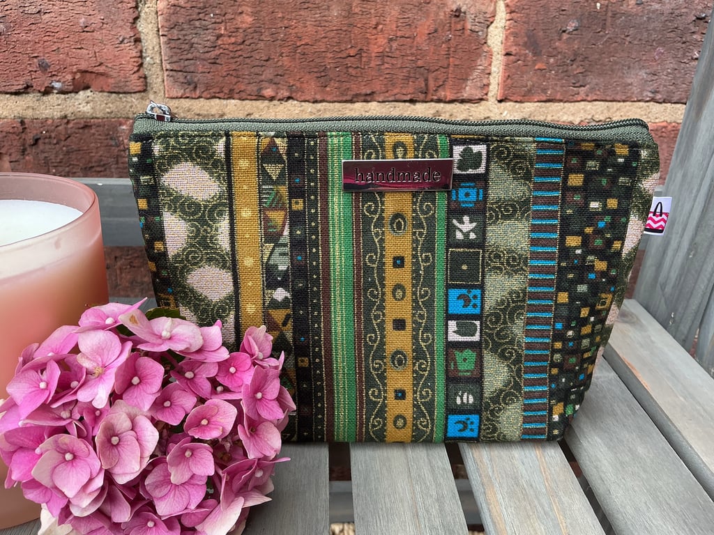 Green Tones Stripe Zip Pouch