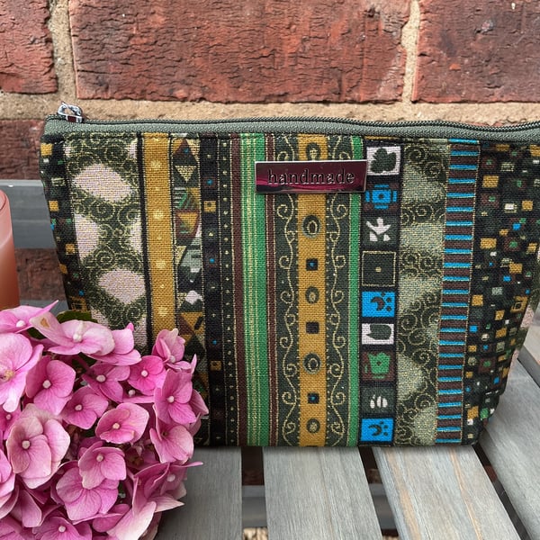 Green Tones Stripe Zip Pouch
