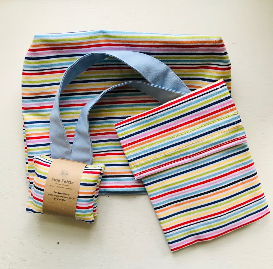 Small Bag with matching eco-friendly reusable snack bag and hand warmers