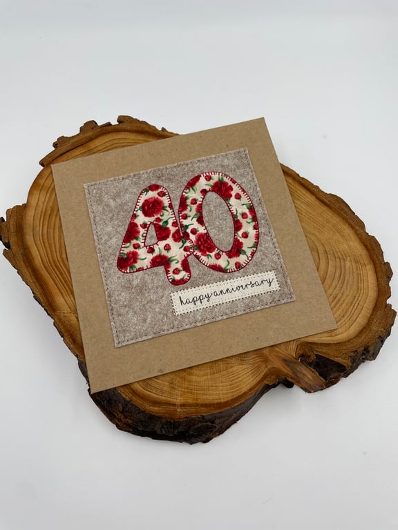 Appliqué Ruby wedding anniversary card