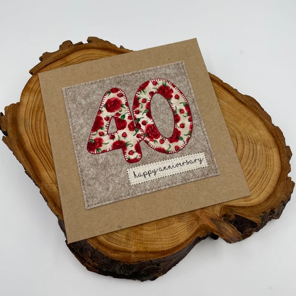Appliqué Ruby wedding anniversary card