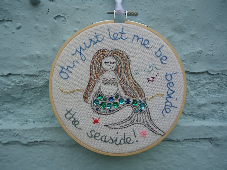 Mermaid Hoop Embroidery, Blues & Greens