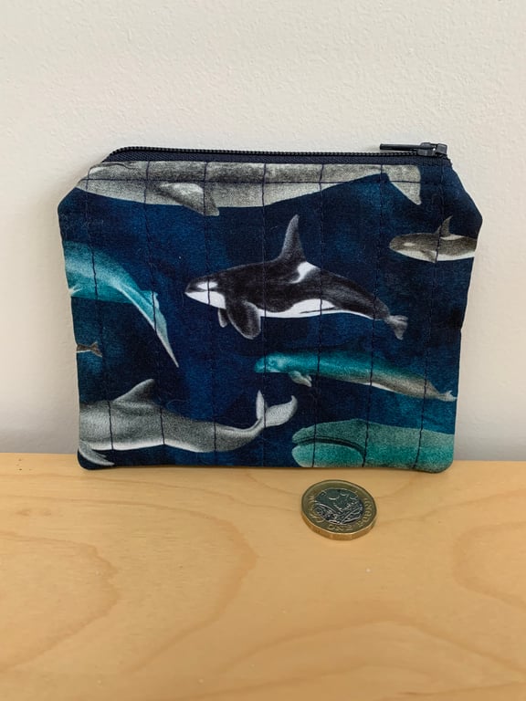 Whale Print Quilted Fabric Midi Purse