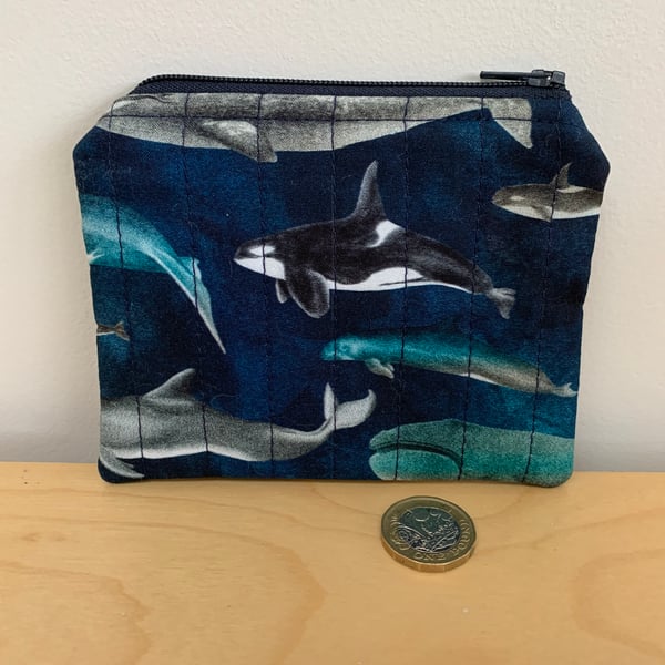 Whale Print Quilted Fabric Midi Purse