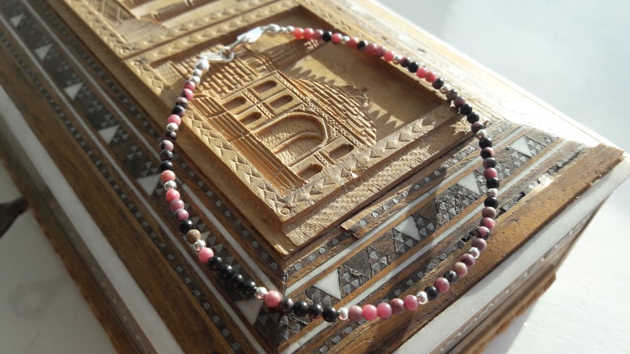 Rhodochrosite and Sterling Silver Bracelet