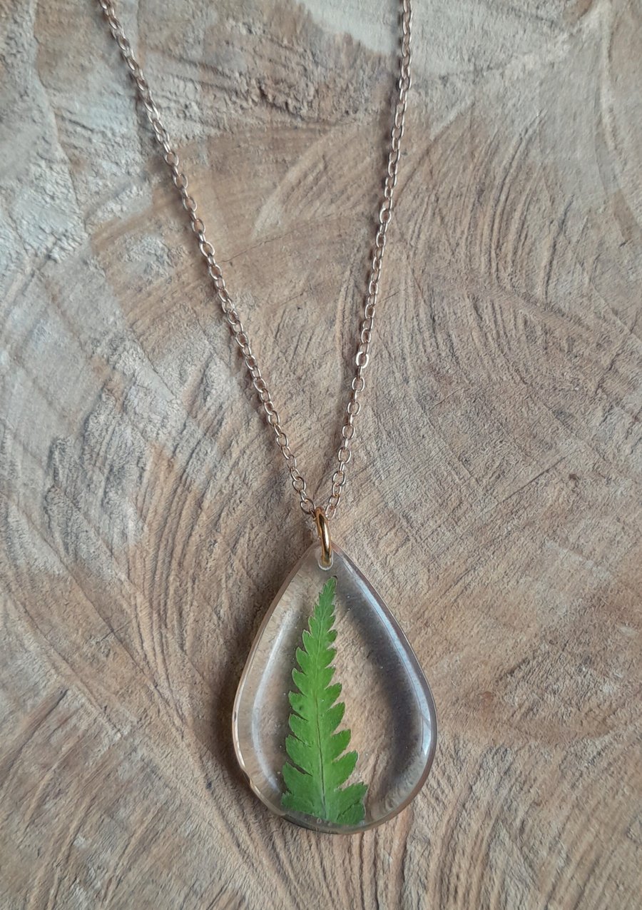 Real Fern Flower Resin Necklace Pendant 