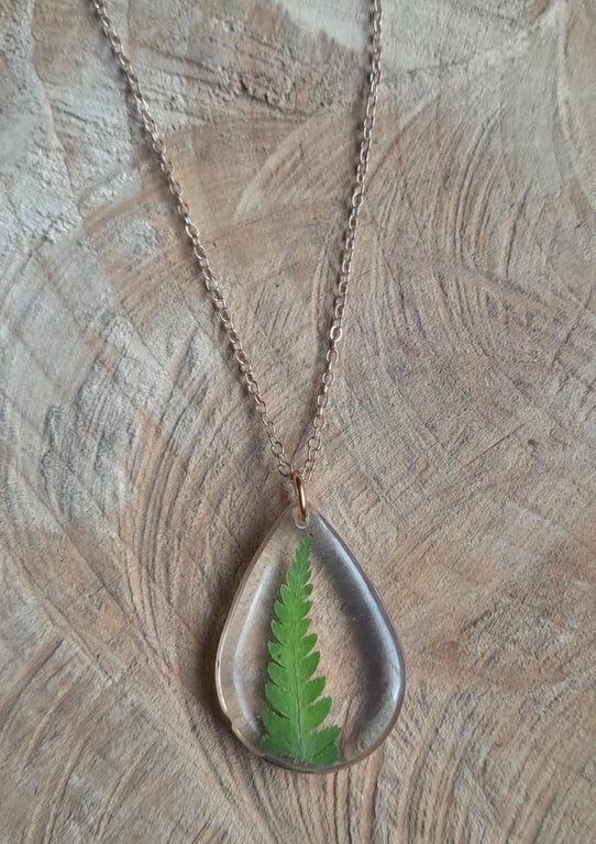 Real Fern Flower Resin Necklace Pendant 