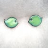 Green enamelled little bird stud earrings